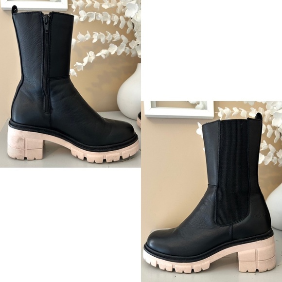 Bos&Co Brunas Black Mid-Calf Waterproof Leather Lug Sole Boot Size37/US6-6.5 - Picture 9 of 14